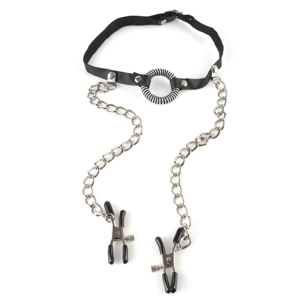 Fetish O-Ring Gag With Nipple Clamps