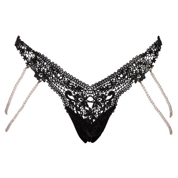 Cottelli - G-string With Pearls - Black/Pearls