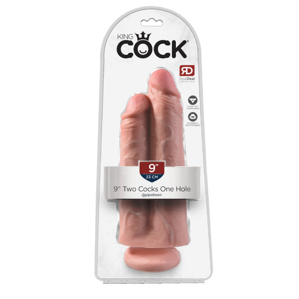 King Cock 9" Two Cocks One Hole Flesh - 22,9cm